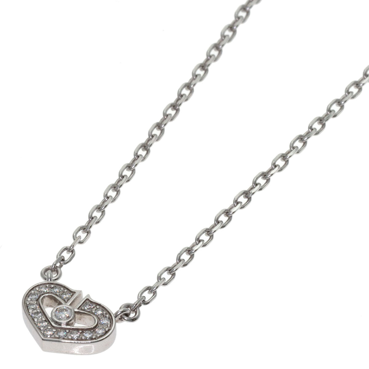 CARTIER C heart Diamond Necklace K18 White Gold Ladies [Used]