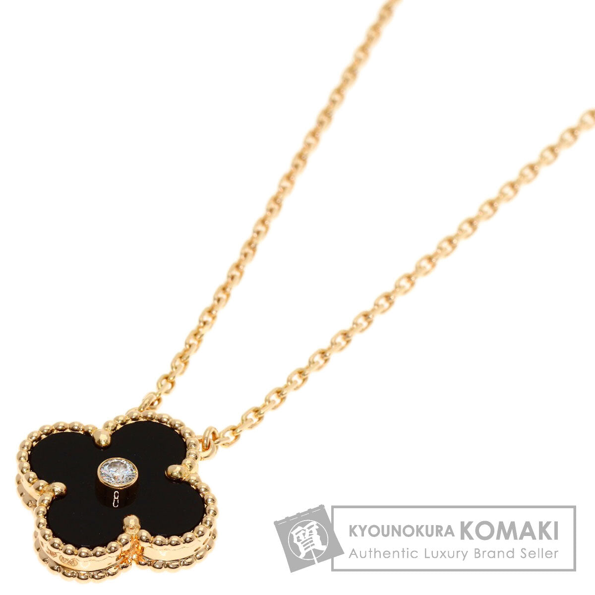 Van Cleef & Arpels Vintage Alhambra Onyx Diamond Necklace K18 Pink Gold Ladies [Used]