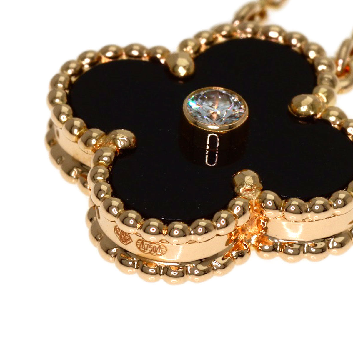 Van Cleef & Arpels Vintage Alhambra Onyx Diamond Necklace K18 Pink Gold Ladies [Used]