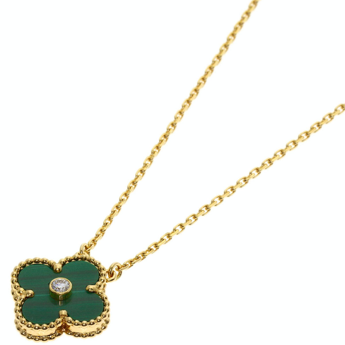 Van Cleef & Arpels Vintage Alhambra Malachite Diamond Necklace K18 Yellow Gold Ladies [Used]