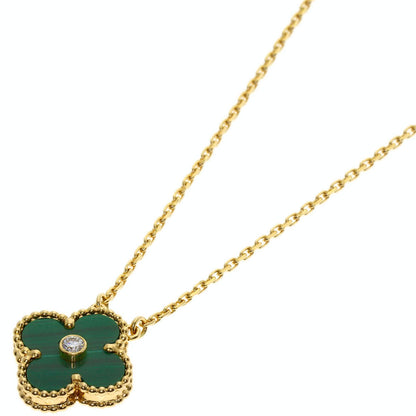 Van Cleef & Arpels Vintage Alhambra Malachite Diamond Necklace K18 Yellow Gold Ladies [Used]