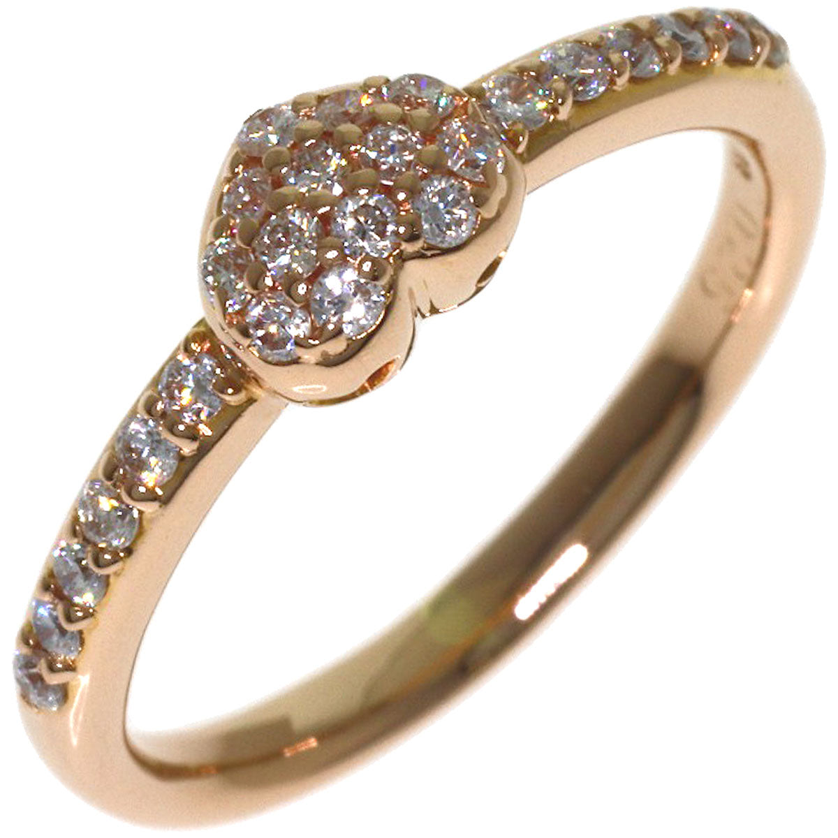 Ponte Vecchio Heart motif Diamond Ring K18 Pink Gold Ladies [Used]