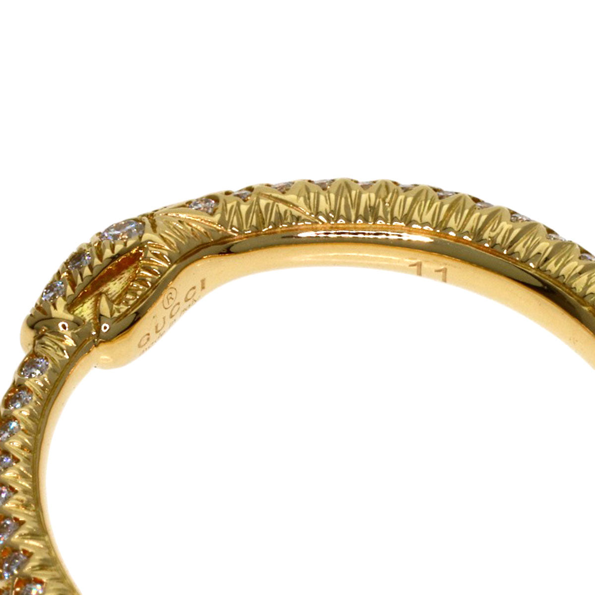 GUCCI Ouroboros Half Diamond #11 Ring K18 Yellow Gold Ladies [Used]