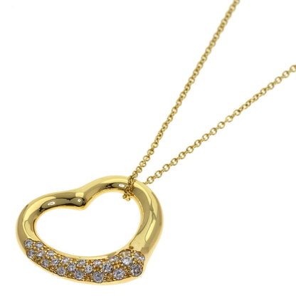 TIFFANY&Co. Open Heart Half Pave Diamond Necklace K18 Yellow Gold Ladies [Used]