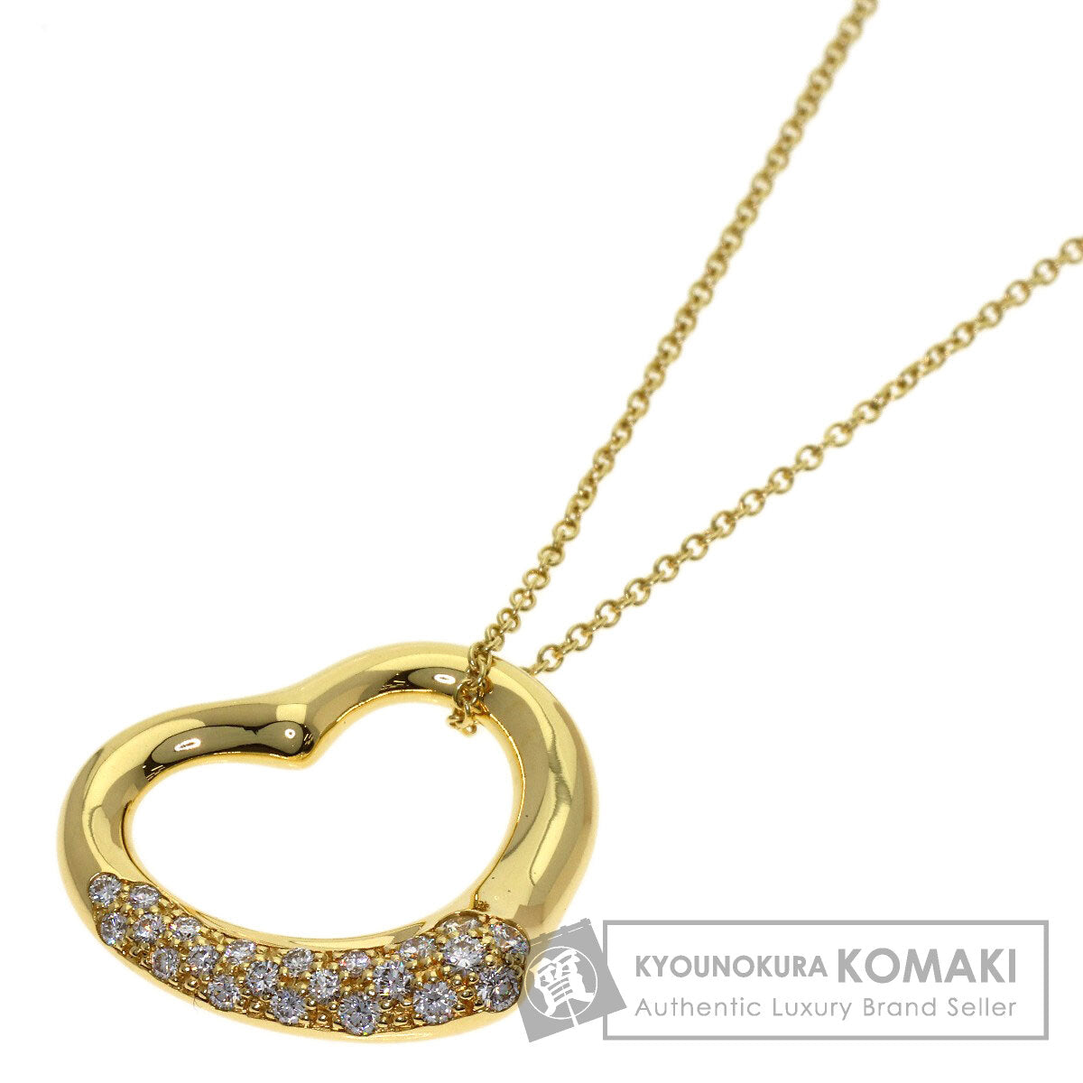 TIFFANY&Co. Open Heart Half Pave Diamond Necklace K18 Yellow Gold Ladies [Used]