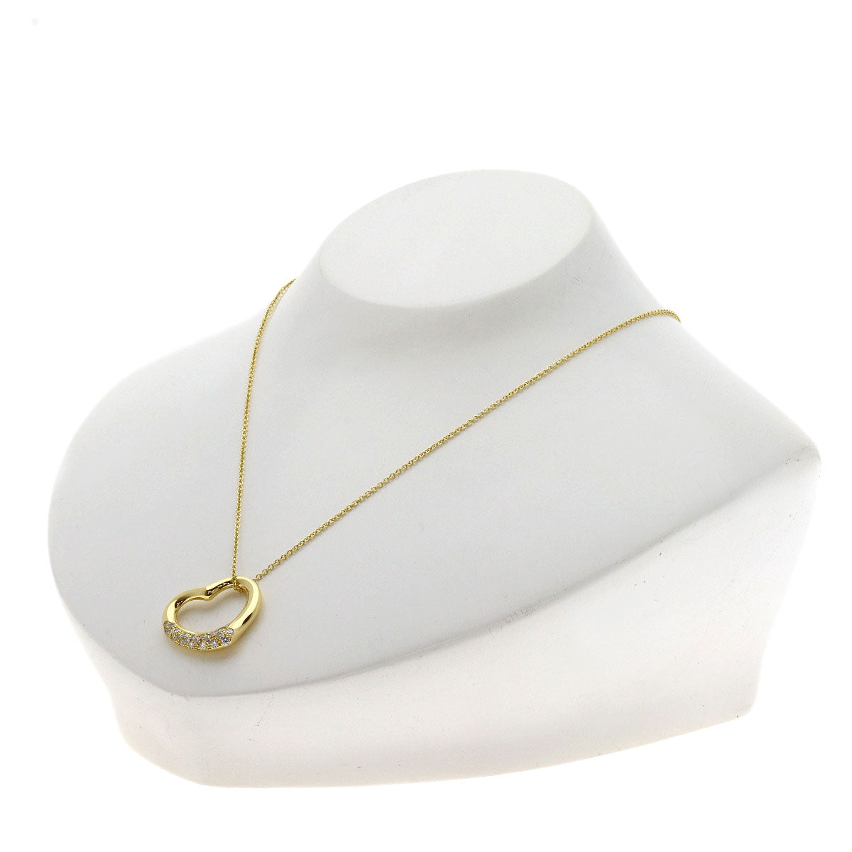 TIFFANY&Co. Open Heart Half Pave Diamond Necklace K18 Yellow Gold Ladies [Used]