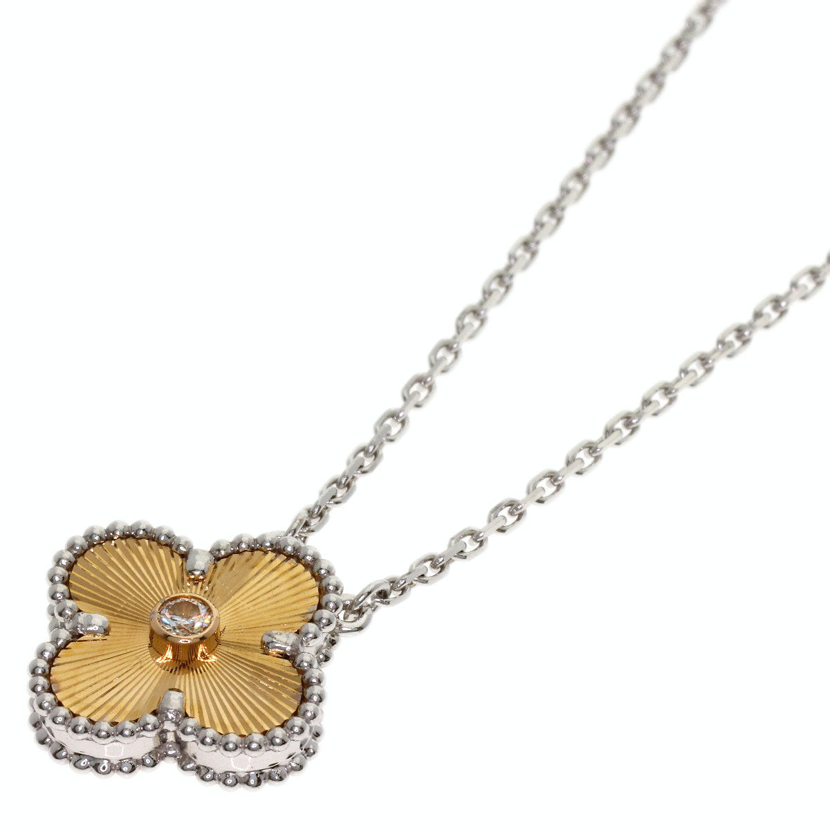 Van Cleef & Arpels Vintage Alhambra Guilloché 1P Diamond Necklace K18 White Gold 18K Yellow GoldLadies [Used]