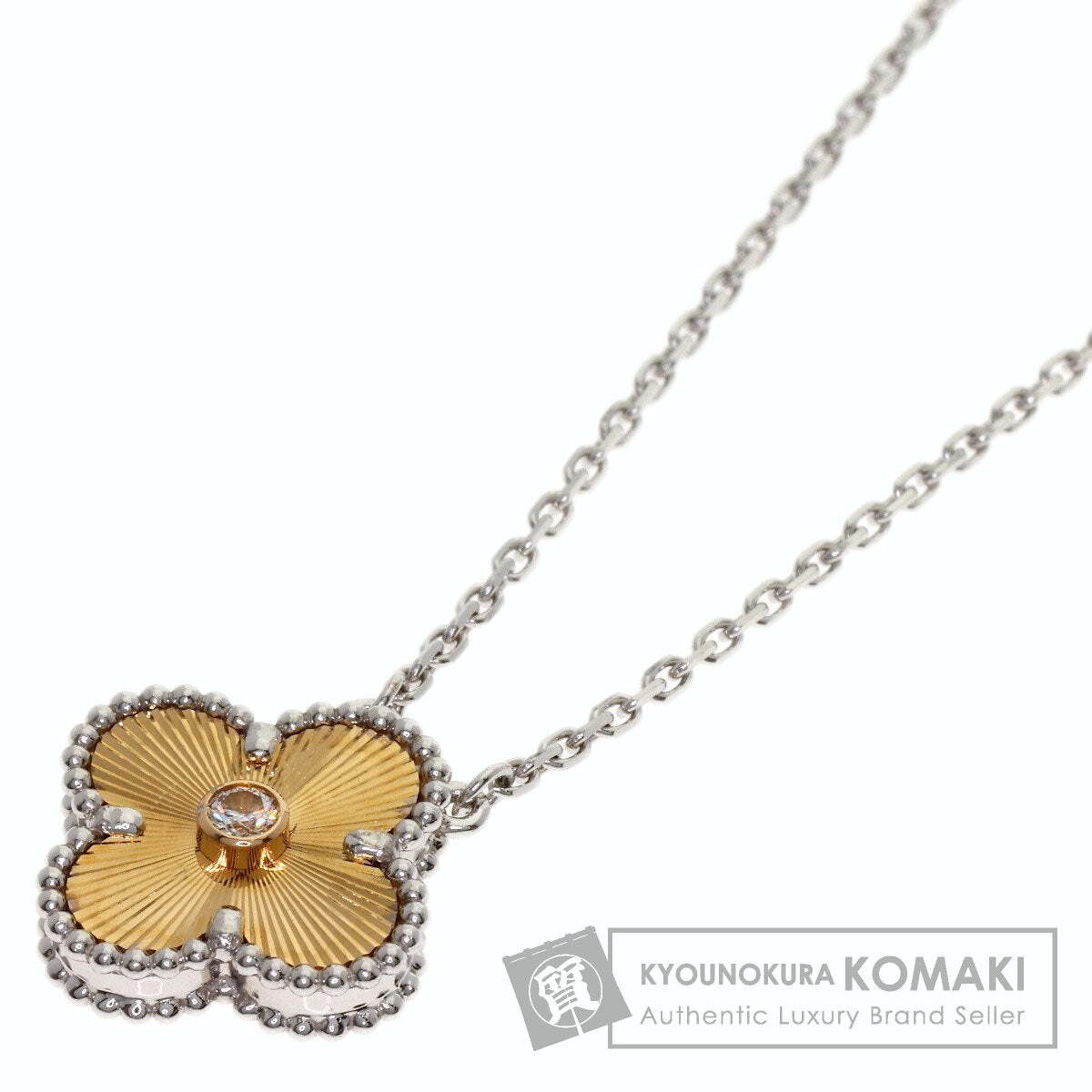 Van Cleef & Arpels Vintage Alhambra Guilloché 1P Diamond Necklace K18 White Gold 18K Yellow GoldLadies [Used]