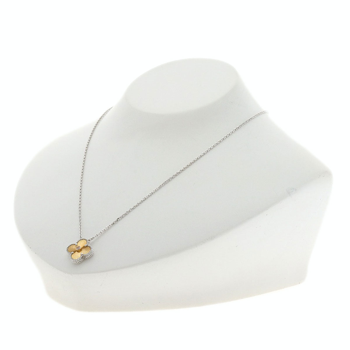 Van Cleef & Arpels Vintage Alhambra Guilloché 1P Diamond Necklace K18 White Gold 18K Yellow GoldLadies [Used]