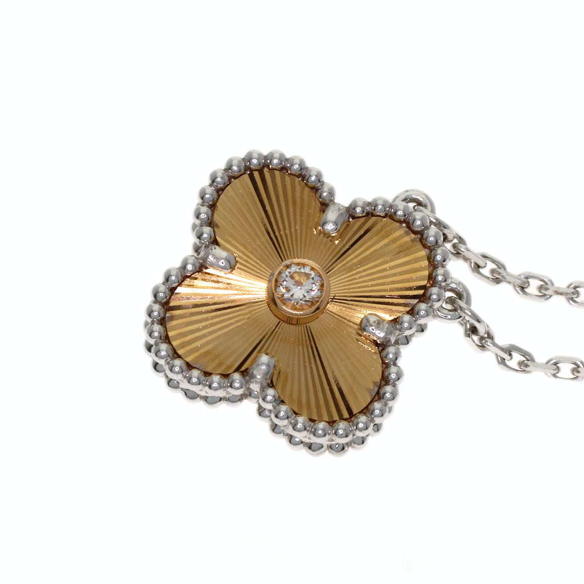 Van Cleef & Arpels Vintage Alhambra Guilloché 1P Diamond Necklace K18 White Gold 18K Yellow GoldLadies [Used]