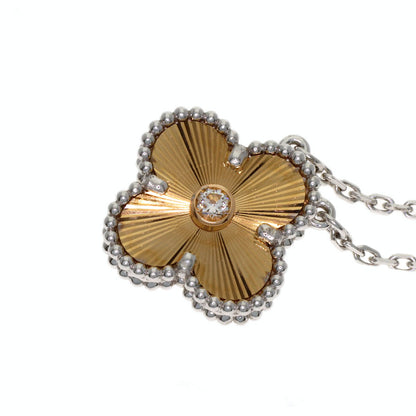 Van Cleef & Arpels Vintage Alhambra Guilloché 1P Diamond Necklace K18 White Gold 18K Yellow GoldLadies [Used]