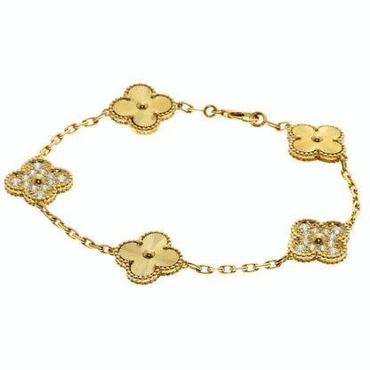 Van Cleef & Arpels Vintage Alhambra Guilloché Diamond Bracelet K18 Yellow Gold Ladies [Used]