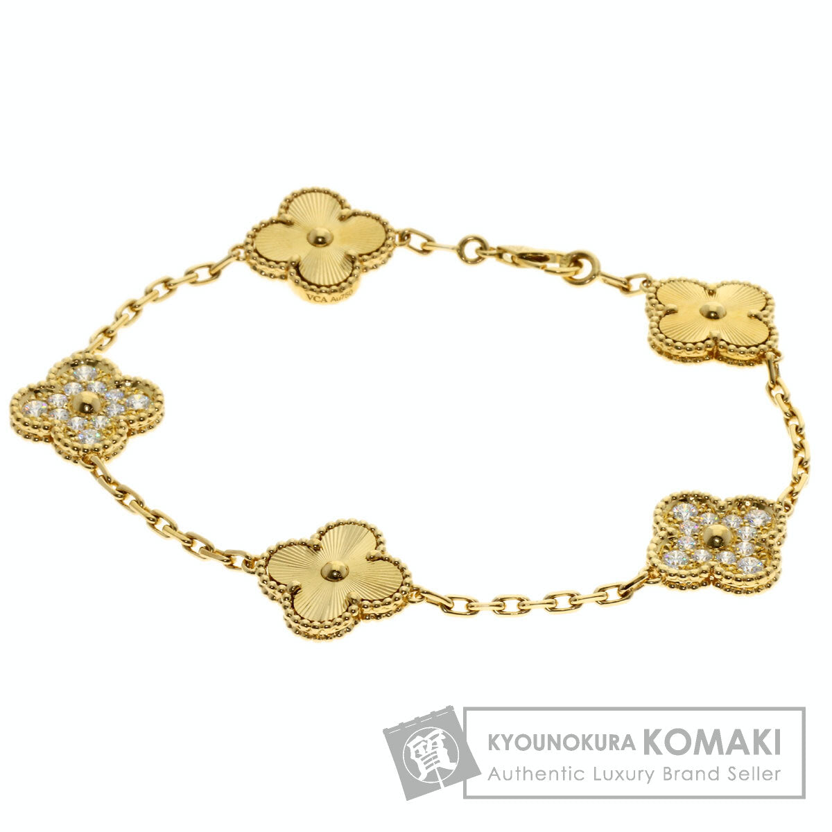 Van Cleef & Arpels Vintage Alhambra Guilloché Diamond Bracelet K18 Yellow Gold Ladies [Used]