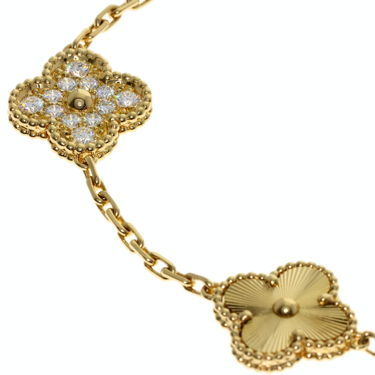 Van Cleef & Arpels Vintage Alhambra Guilloché Diamond Bracelet K18 Yellow Gold Ladies [Used]