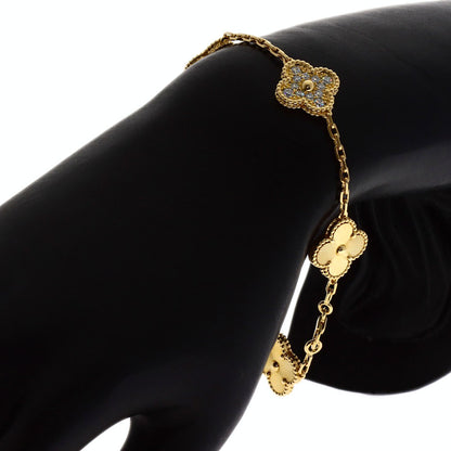 Van Cleef & Arpels Vintage Alhambra Guilloché Diamond Bracelet K18 Yellow Gold Ladies [Used]