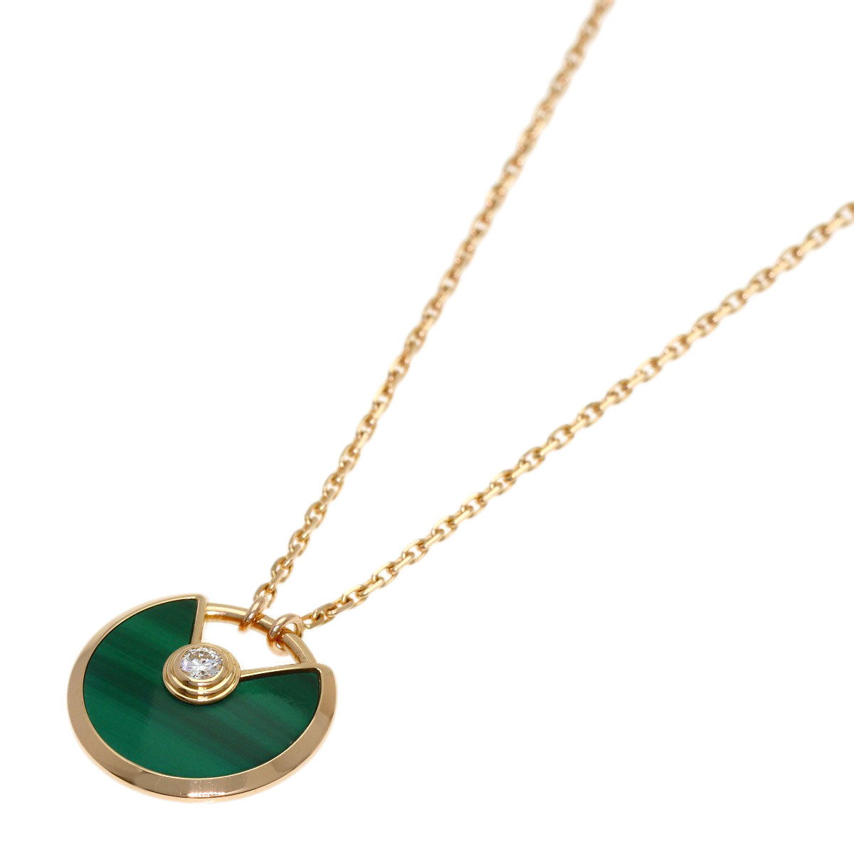 CARTIER Amulet Malachite Diamond Necklace K18 Pink Gold Ladies [Used]