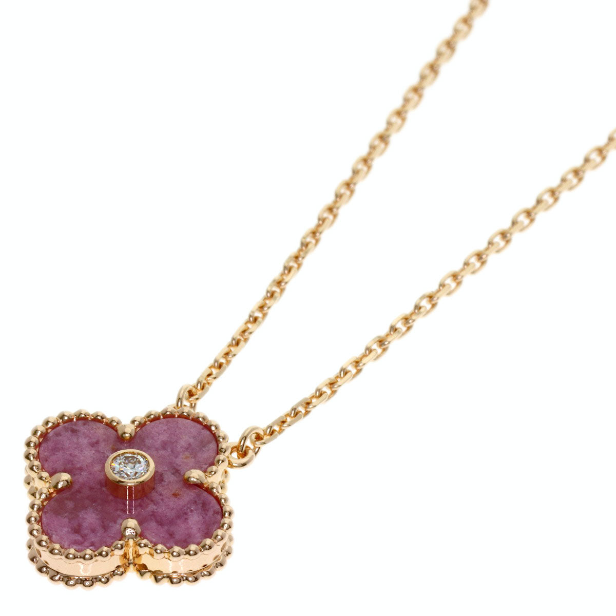Van Cleef & Arpels Vintage Alhambra Rhodonite Diamond 2021 Holiday Limited Edition Necklace K18 Pink Gold Ladies [Used]
