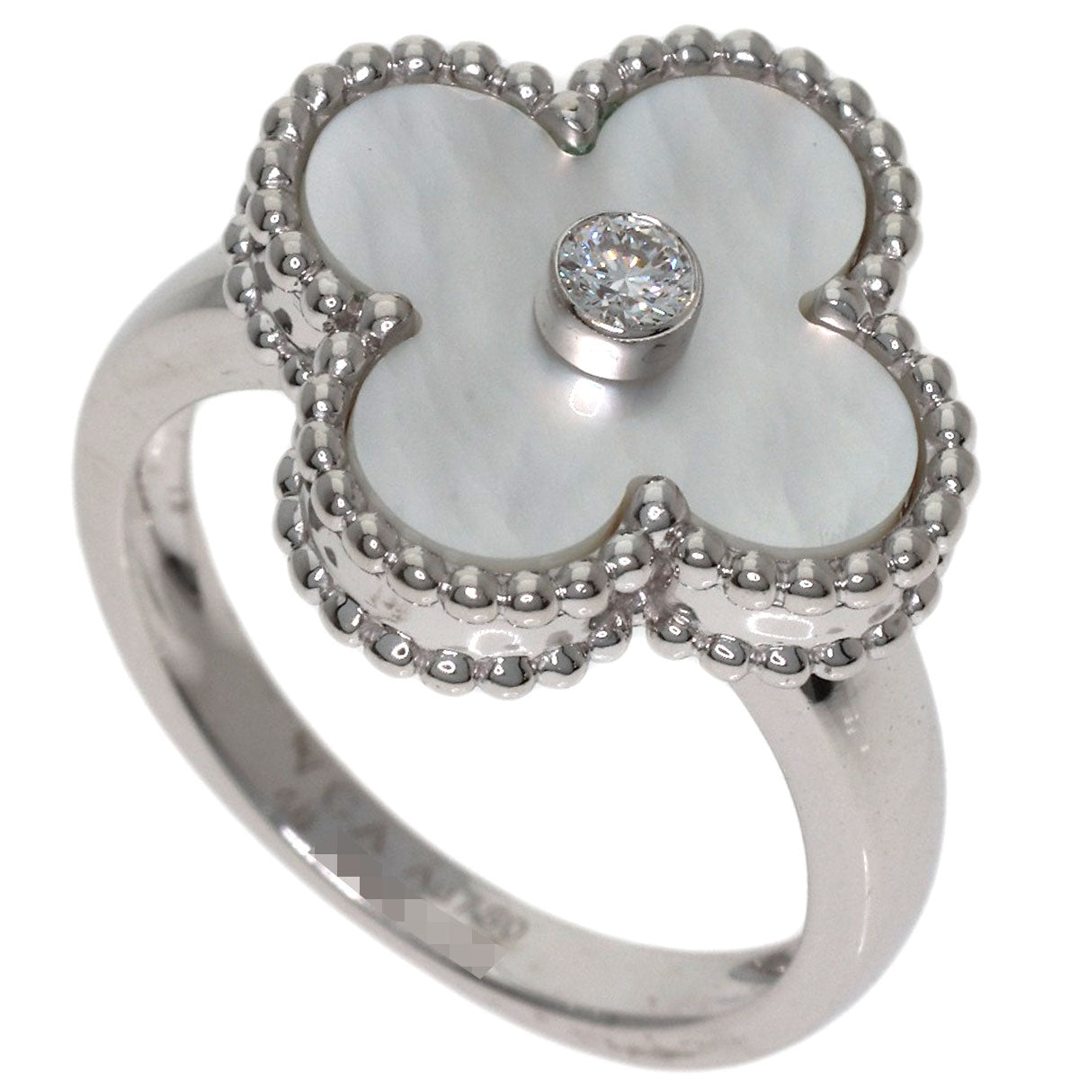 Van Cleef & Arpels Vintage Alhambra Shell Diamond #48 Ring K18 White Gold Ladies [Used]