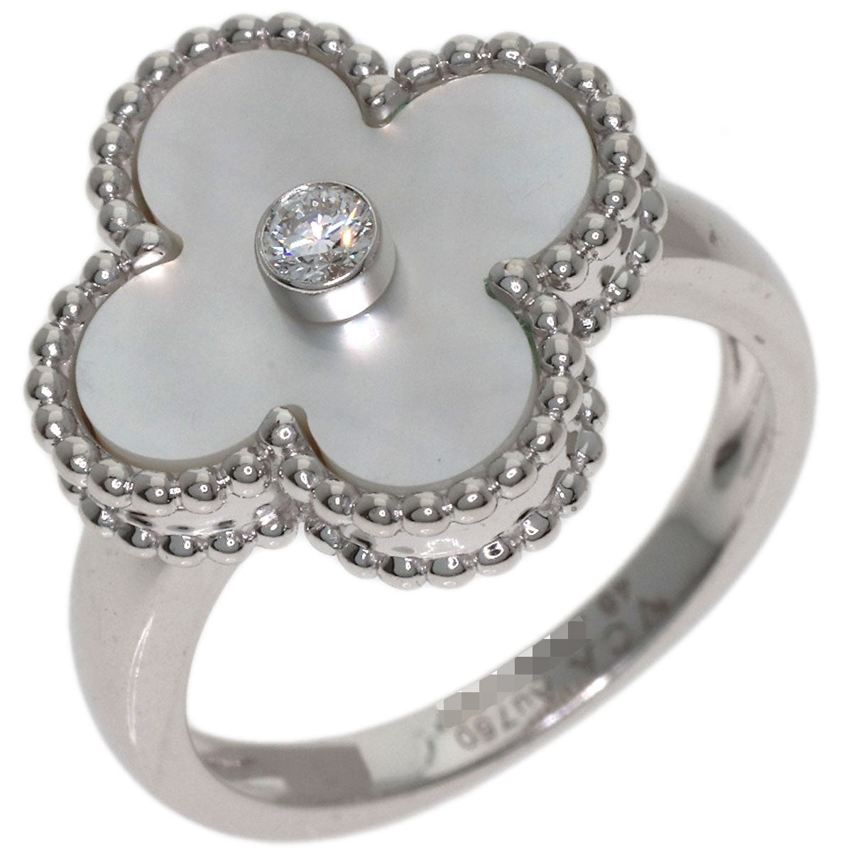 Van Cleef & Arpels Vintage Alhambra Shell Diamond #48 Ring K18 White Gold Ladies [Used]