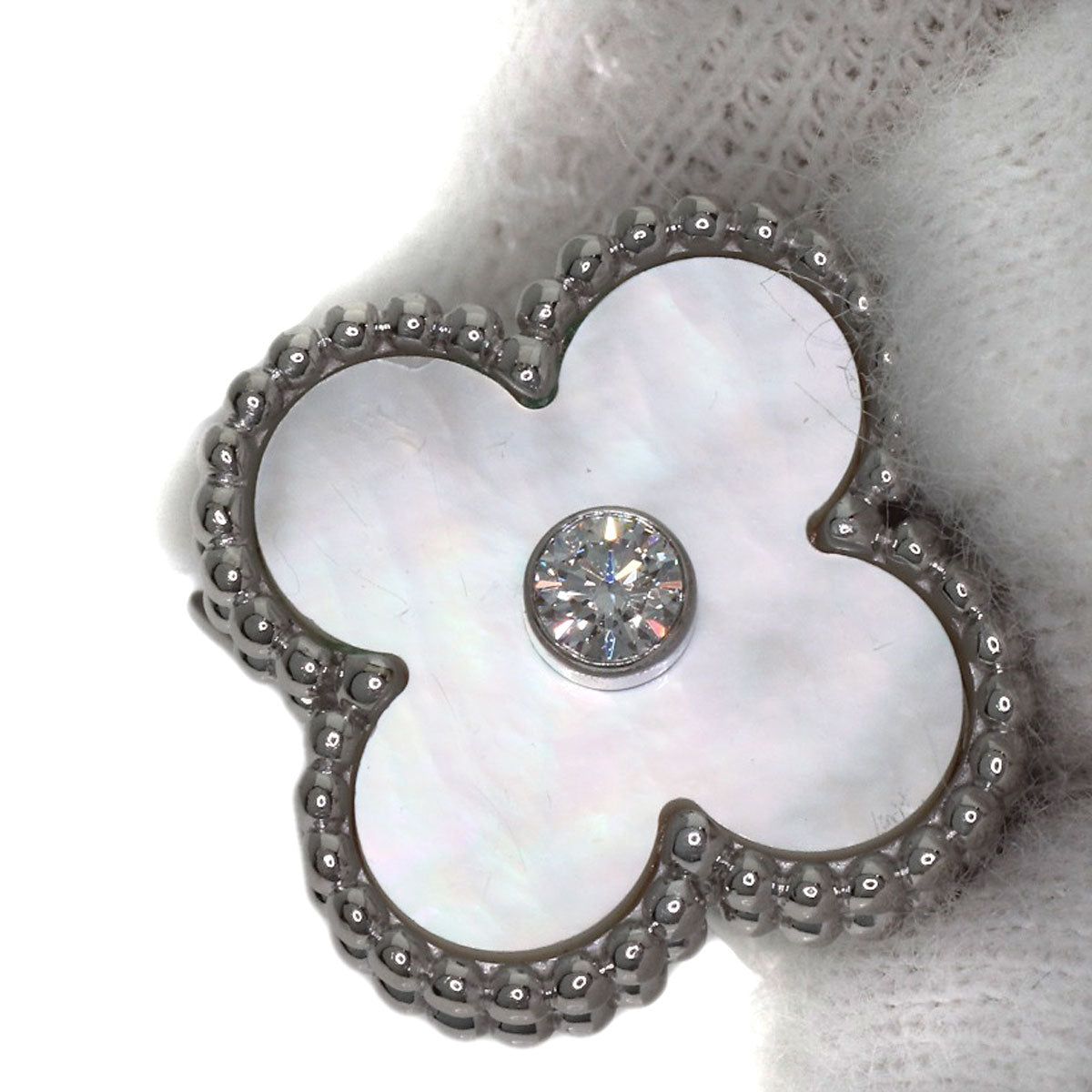 Van Cleef & Arpels Vintage Alhambra Shell Diamond #48 Ring K18 White Gold Ladies [Used]