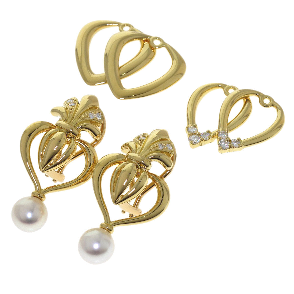 MIKIMOTO Pearl Diamond Replacement Top 3 Set Earring K18 Yellow Gold Ladies [Used]