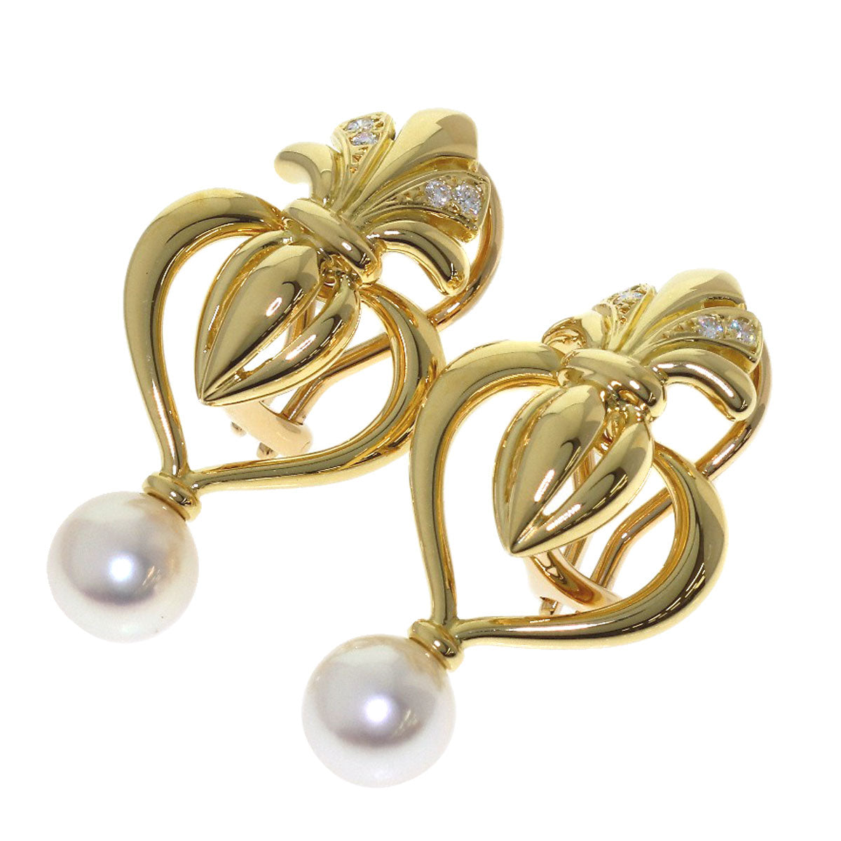MIKIMOTO Pearl Diamond Replacement Top 3 Set Earring K18 Yellow Gold Ladies [Used]