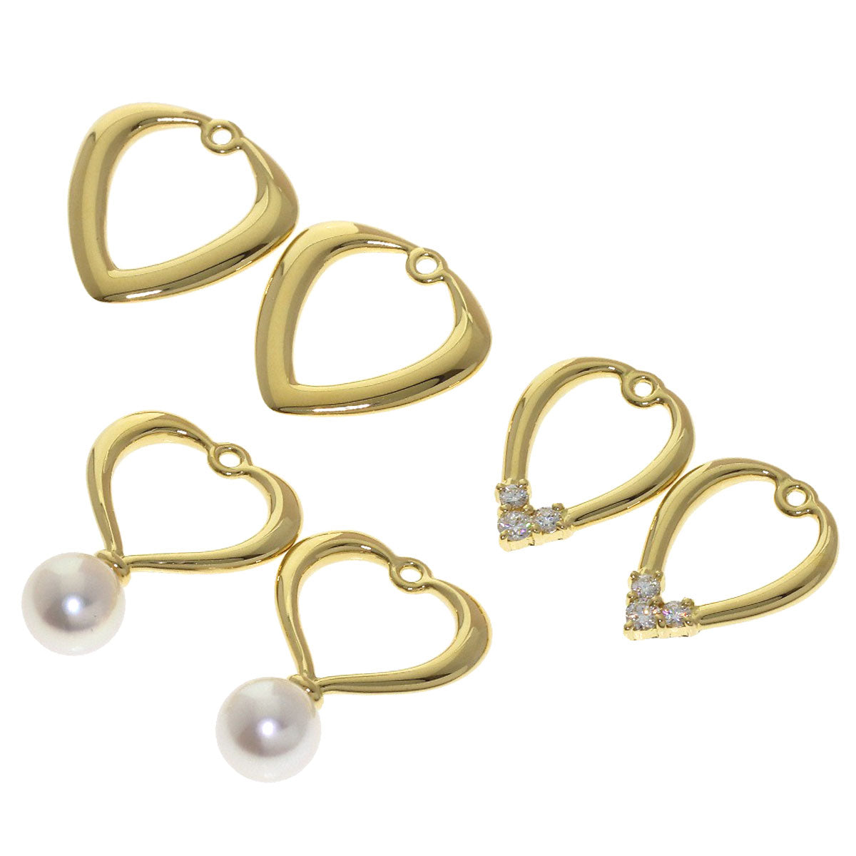MIKIMOTO Pearl Diamond Replacement Top 3 Set Earring K18 Yellow Gold Ladies [Used]
