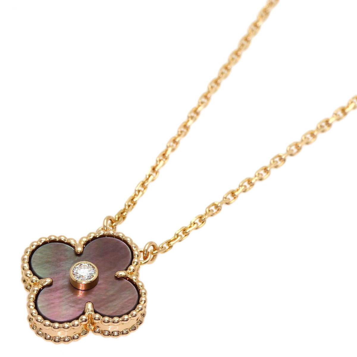 Van Cleef & Arpels Vintage Alhambra Shell Diamond Necklace K18 Pink Gold Ladies [Used]
