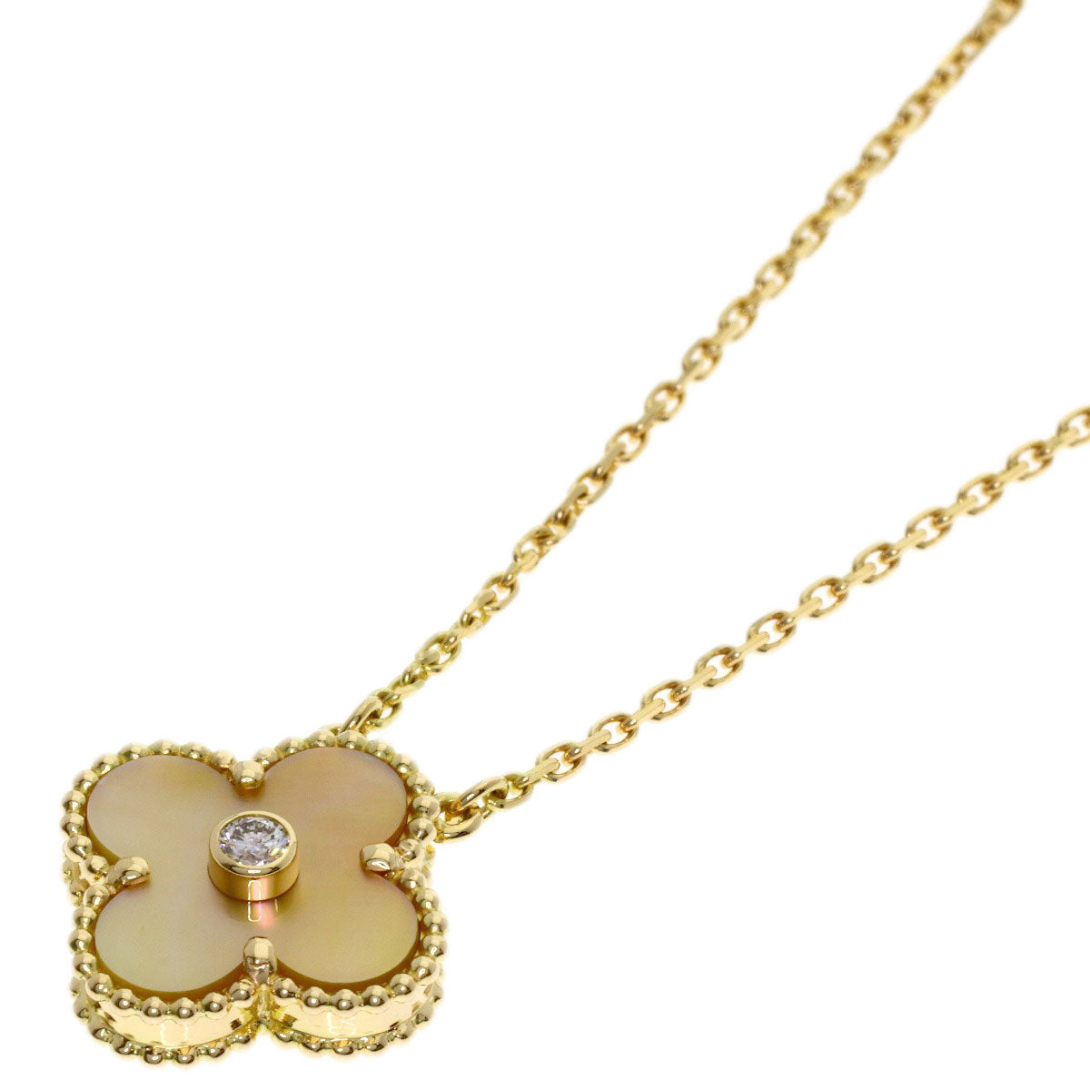 Van Cleef & Arpels Vintage Alhambra Yellow Shell Diamond Necklace K18 Yellow Gold Ladies [Used]