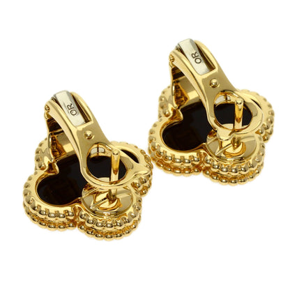 Van Cleef & Arpels Vintage Alhambra Onyx earring K18 Yellow Gold Ladies [Used]