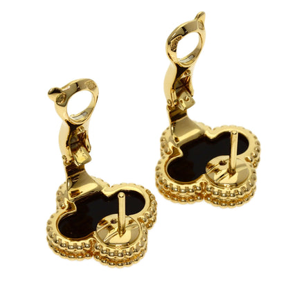 Van Cleef & Arpels Vintage Alhambra Onyx earring K18 Yellow Gold Ladies [Used]