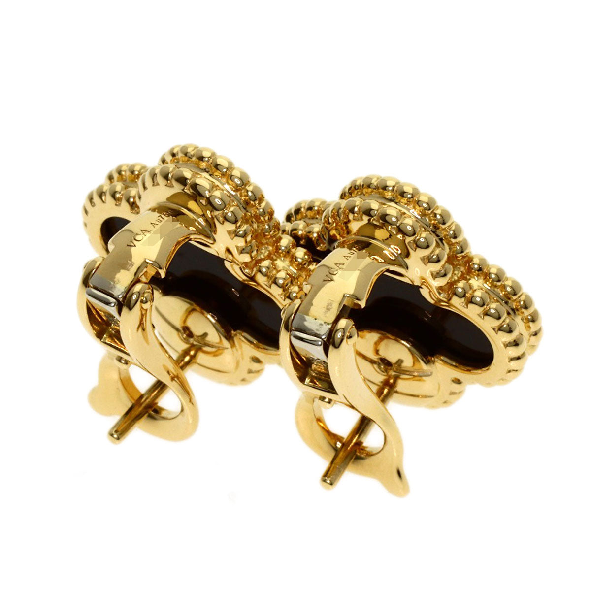 Van Cleef & Arpels Vintage Alhambra Onyx earring K18 Yellow Gold Ladies [Used]