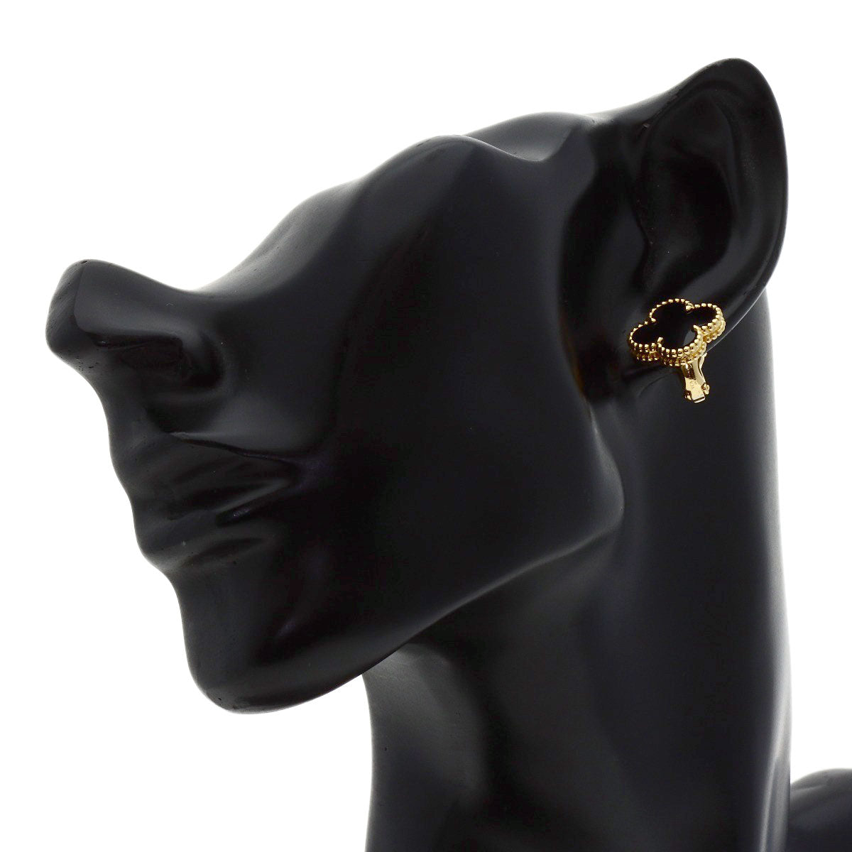 Van Cleef & Arpels Vintage Alhambra Onyx earring K18 Yellow Gold Ladies [Used]