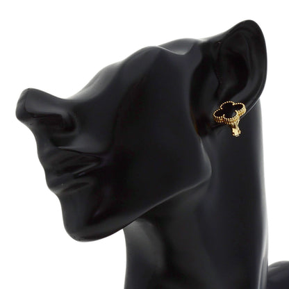 Van Cleef & Arpels Vintage Alhambra Onyx earring K18 Yellow Gold Ladies [Used]
