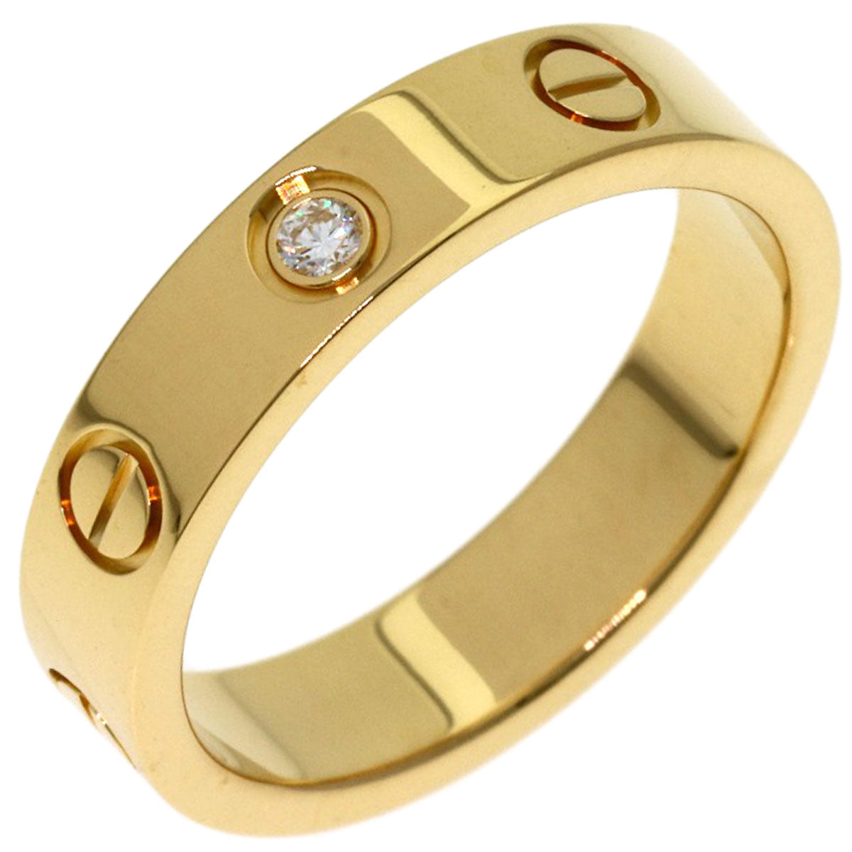 CARTIER Mini Love Ring with 1 Diamond, Size #48 Ring K18 Yellow Gold Ladies [Used]