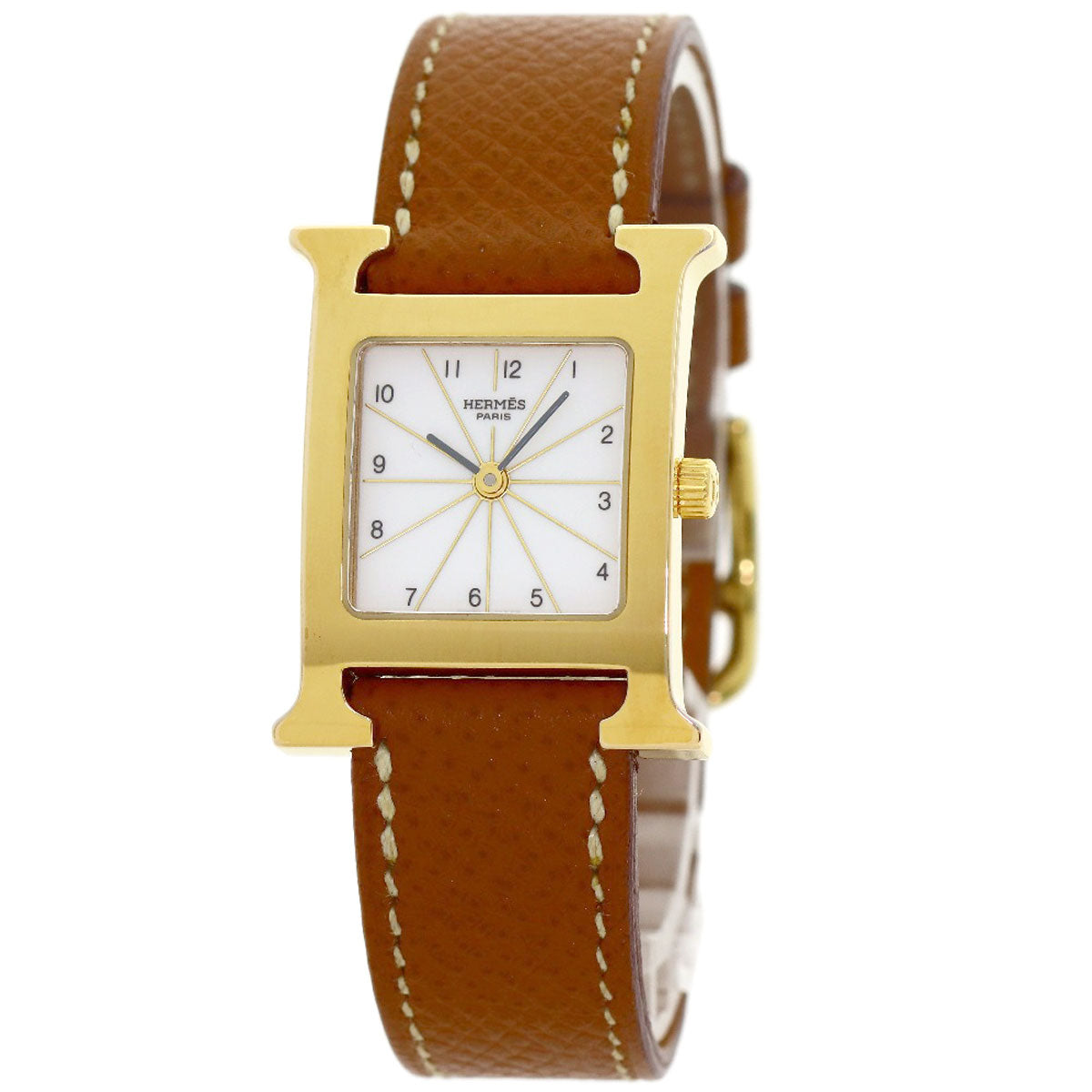 HERMES H watch Watches HH1.201 Gold Plated/Leather Ladies