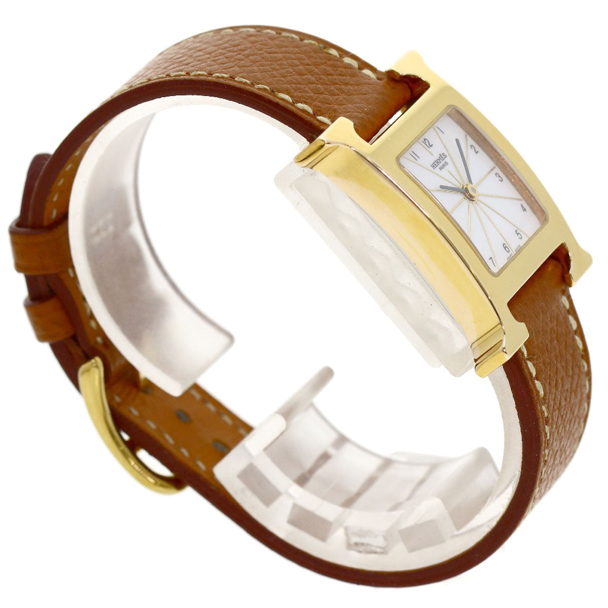 HERMES H watch Watches HH1.201 Gold Plated/Leather Ladies