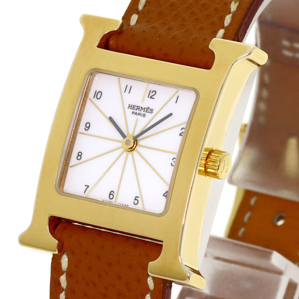 HERMES H watch Watches HH1.201 Gold Plated/Leather Ladies