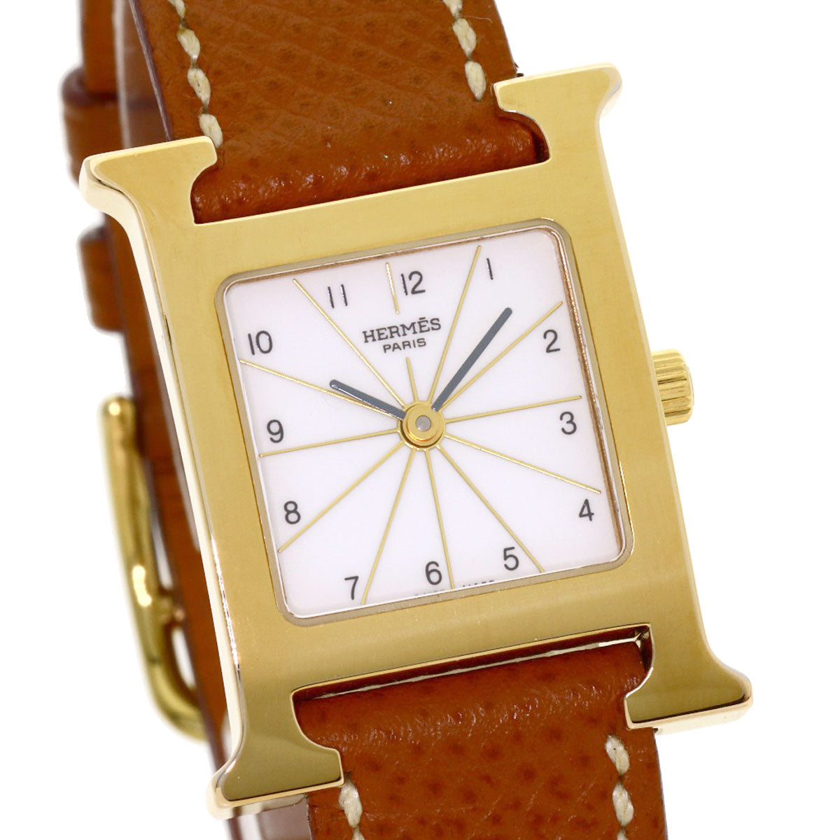 HERMES H watch Watches HH1.201 Gold Plated/Leather Ladies