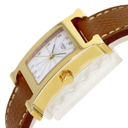 HERMES H watch Watches HH1.201 Gold Plated/Leather Ladies