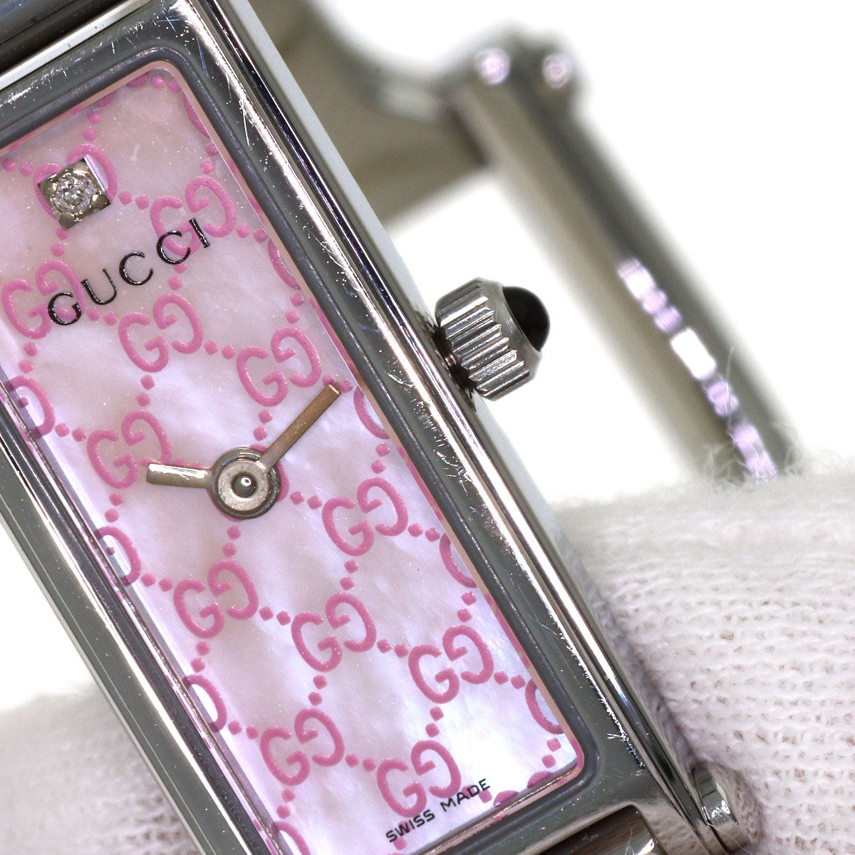GUCCI Square Face GG 1P Diamond Watches 1500L Stainless Steel/Stainless Steel Ladies
