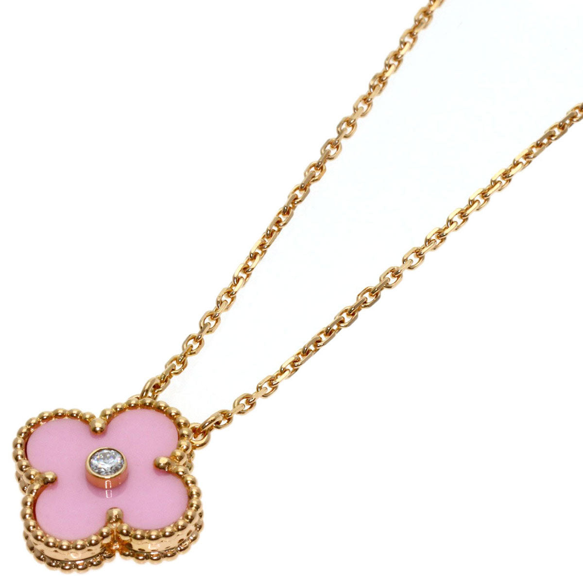 Van Cleef & Arpels Vintage Alhambra Pink Sable Diamond Necklace K18 Pink Gold Ladies [Used]