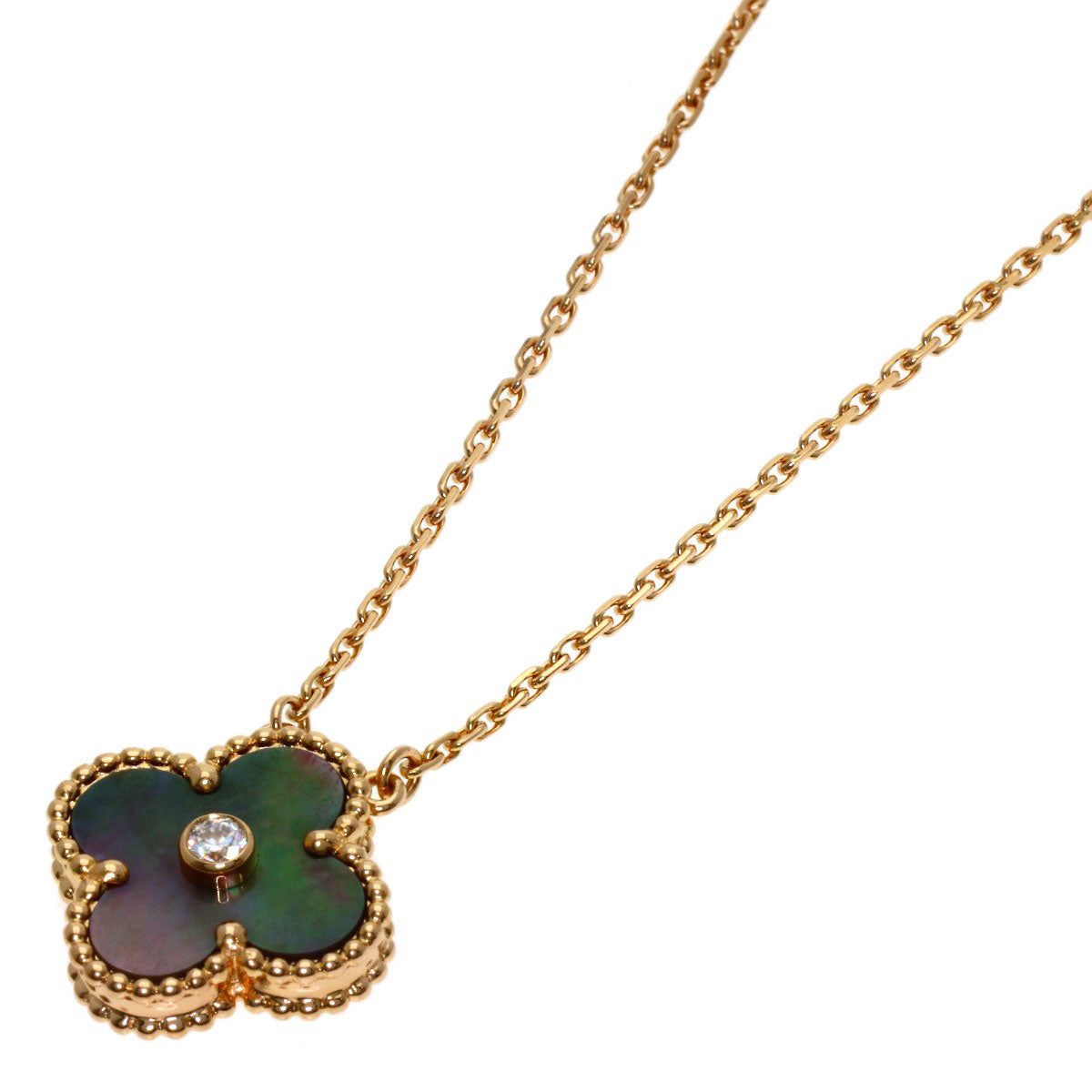Van Cleef & Arpels Vintage Alhambra Black Shell Diamond Necklace K18 Pink Gold Ladies [Used]