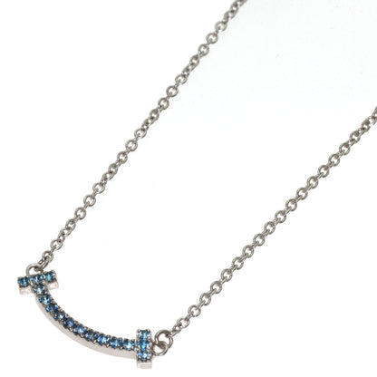 TIFFANY&Co. T Smile Mini Blue Topaz Necklace K18 White Gold Ladies [Used]