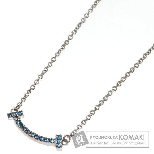 TIFFANY&Co. T Smile Mini Blue Topaz Necklace K18 White Gold Ladies [Used]