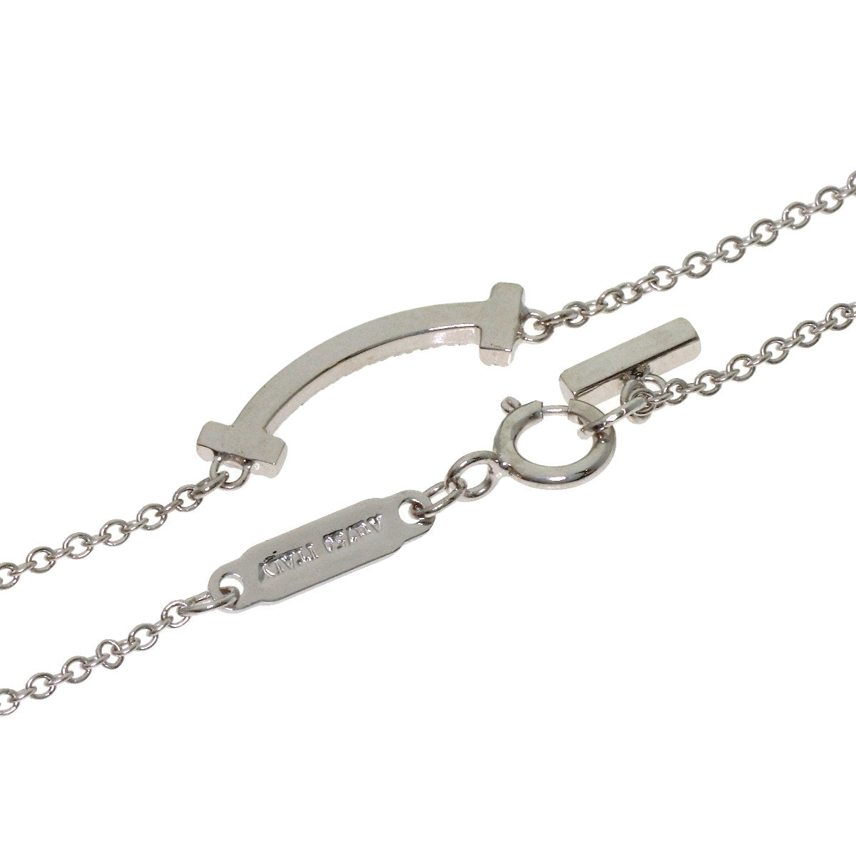 TIFFANY&Co. T Smile Mini Blue Topaz Necklace K18 White Gold Ladies [Used]