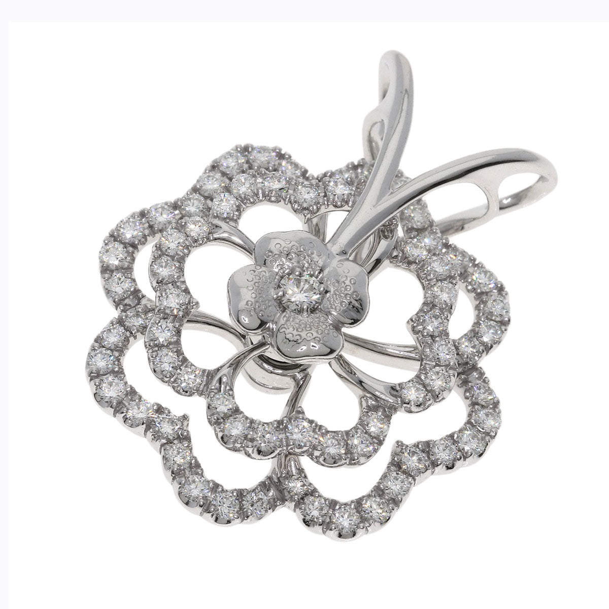 WALTHAM Swing Flower Diamond Pendant top K18 White Gold Ladies [Used]
