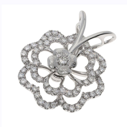 WALTHAM Swing Flower Diamond Pendant top K18 White Gold Ladies [Used]