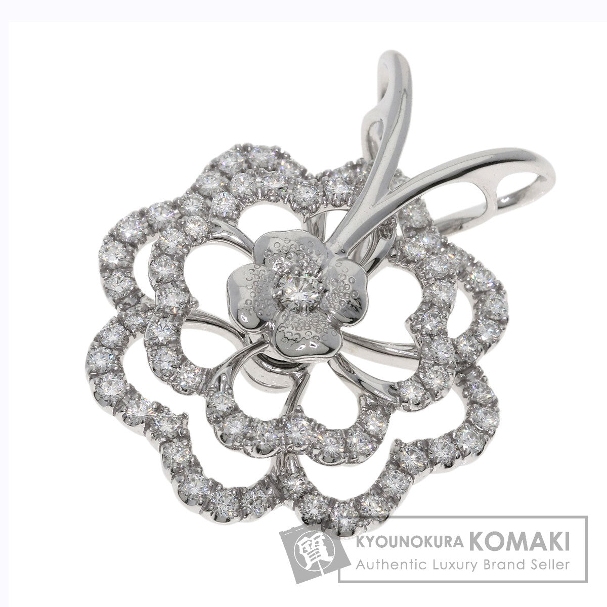 WALTHAM Swing Flower Diamond Pendant top K18 White Gold Ladies [Used]