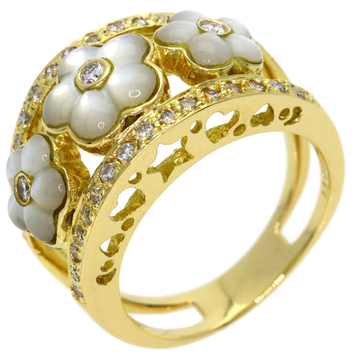 Ponte Vecchio Flower Diamond Ring K18 Yellow Gold Ladies [Used]